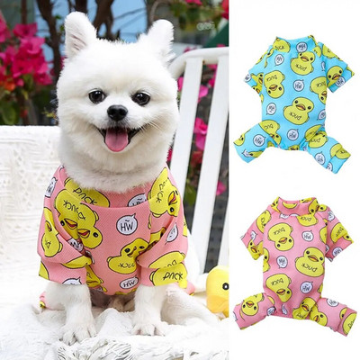 Pet Dog Jumpsuit Pajamas Cartoon Yellow Duck Design Tracksuit Dog Puppy Pants T-Shirt Cat Dog Clothes In Spring Summer Autumn