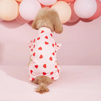 Pink Hearts Small Dog Pijamas Flutter μανίκι για την Ημέρα του Αγίου Βαλεντίνου Strechy Puppy Pjs Soft Onesie Ρούχα για γάτα Jumpsuit για καθημερινή χρήση