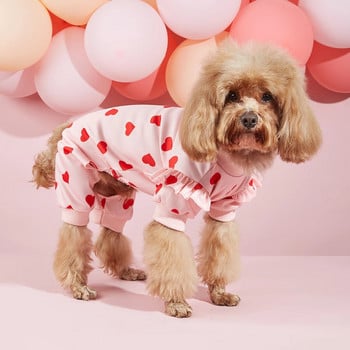 Pink Hearts Small Dog Pijama Flutter Sleeve Свети Валентин Разтегливо кученце Pjs Мек Onesie Котешки дрехи Гащеризон за ежедневно носене