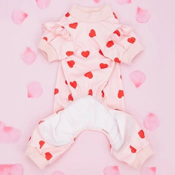 Pink Hearts Small Dog Pijamas Flutter μανίκι για την Ημέρα του Αγίου Βαλεντίνου Strechy Puppy Pjs Soft Onesie Ρούχα για γάτα Jumpsuit για καθημερινή χρήση