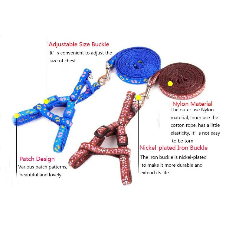 Ρυθμιζόμενο νάιλον γιλέκο και σετ λουριών για μικρούς σκύλους, λουρί για περπάτημα κατοικίδιων σε εξωτερικό χώρο, μπλε και ροζ