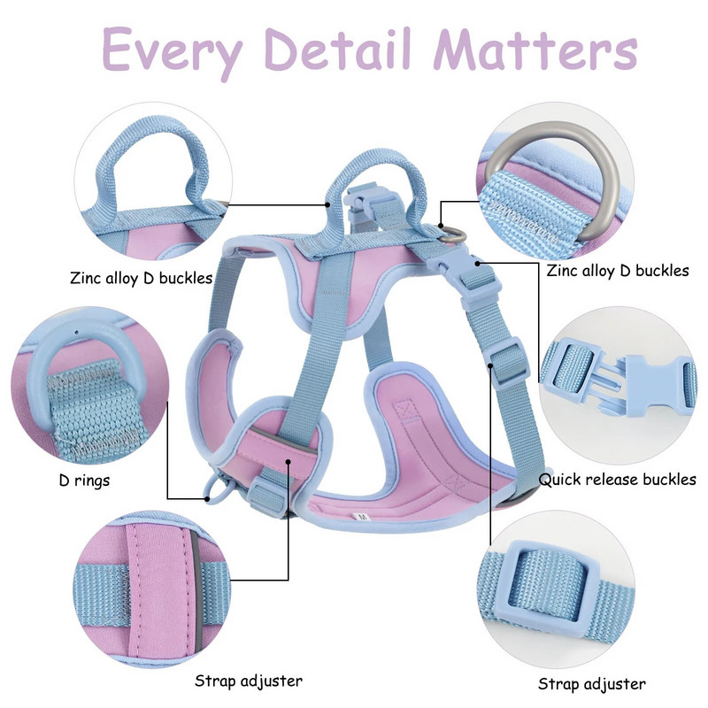 Culori de îmbinare pentru ham pentru câini mijlocii, fără tragere pentru câini de talie mică, curea de lux reglabilă pentru piept, pachet de ham pentru câini