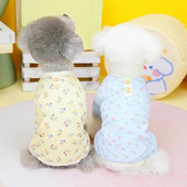 Pavasariniai šunų kombinezonai Mados spausdinti naminių šunų marškinėliai drabužiai Šilti minkšti šuniukų pižamos Mieli gėlių raštai kačių kombinezonai naminių gyvūnėlių kostiumai