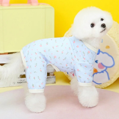 Pavasariniai šunų kombinezonai Mados spausdinti naminių šunų marškinėliai drabužiai Šilti minkšti šuniukų pižamos Mieli gėlių raštai kačių kombinezonai naminių gyvūnėlių kostiumai