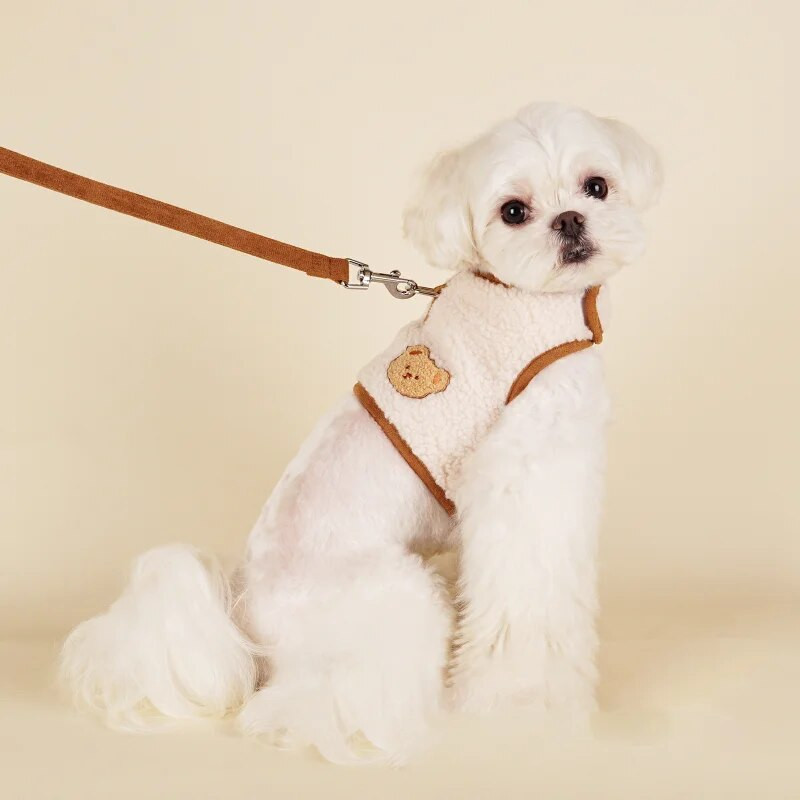 Mājdzīvnieku jēra vilnas zirglietas Apģērbu pavadas komplekts Ziemas silts Funkcionāls mājdzīvnieku pavadas Regulējama veste krūšu siksna Kucēns Traction kaķis kaķēns