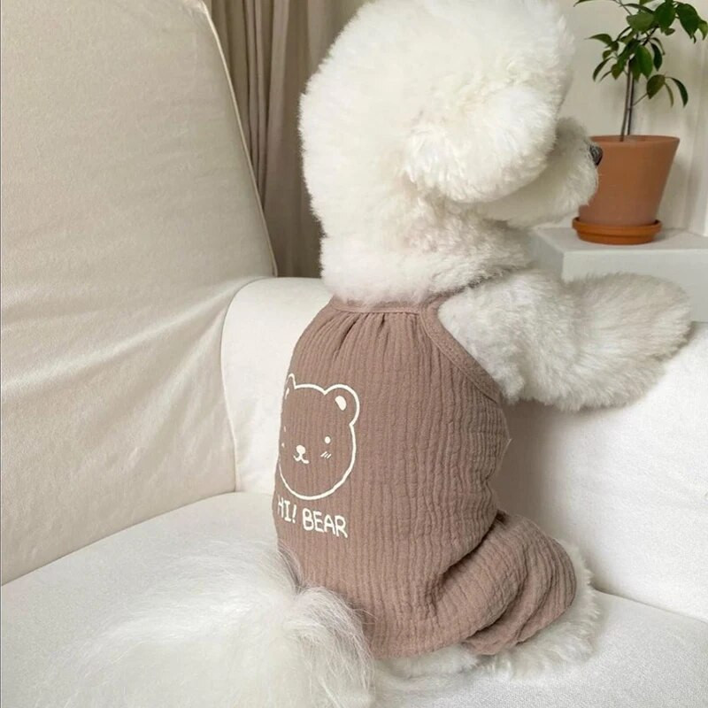 1/Szett Nyári kutyaruhák mackó Négylábú aranyos mackó csíkos pizsama Yorkshire puha pulóver kölyökkutya ruhák mellény kisállatkellékek