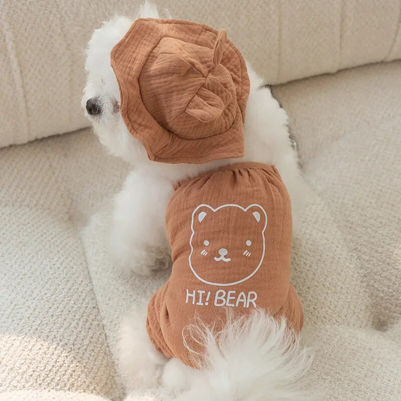 1/Szett Nyári kutyaruhák mackó Négylábú aranyos mackó csíkos pizsama Yorkshire puha pulóver kölyökkutya ruhák mellény kisállatkellékek