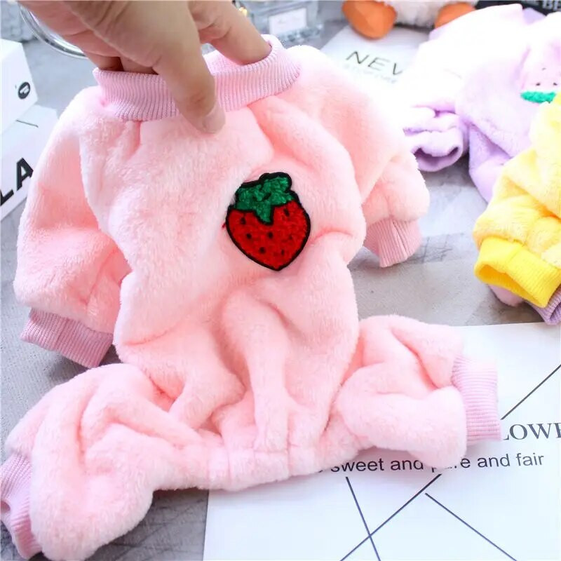 Rūbai šunims rudeniui ir žiemai Naujausi vilnoniai šunų kostiumai mažiems šunims augintiniams 2022 m. vaisiais marginta keturkojų šunų pižama