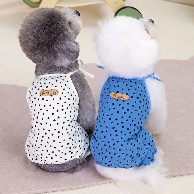 NAUJAUSI Naminių šunų kombinezonas Drabužiai Vasariniai smėlio spalvos Mėlyni Sling Onesie Drabužiai šuniui Šuniuko kačiuko kelnaitės 4 kojytės megztinis Kombinezonai Yorkie