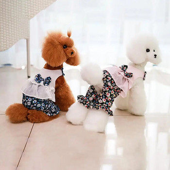 Εξαιρετική φόρμα σκύλου με απαλή υφή φόρμες σκυλιών Λεπτές διακοσμητικές φλοράλ εμπριμέ καλοκαιρινά ρούχα με παπιγιόν για κατοικίδια