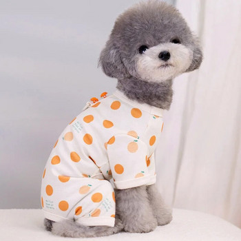 Пижама с качулка с шарка на точки с 4 крака Дрехи за кучета Най-новите пижами за домашни любимци за малки кучета Оранжево-зелен гащеризон за кученце Пижама Теди