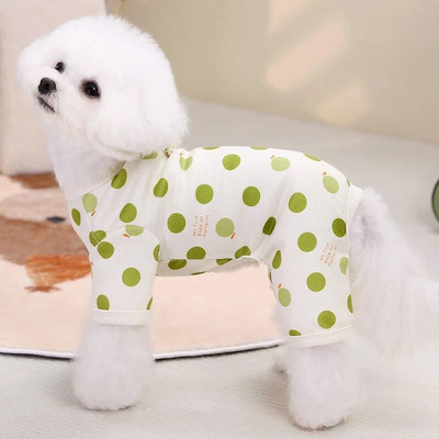 Taškinio rašto 4 kojų gobtuvas pižamos šunų drabužiai Naujausios naminių gyvūnėlių pižamos mažiems šunims Oranžinės žalios spalvos šuniuko kombinezonas pižama meškiukas