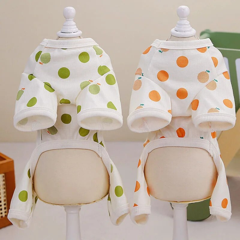 Taškinio rašto 4 kojų gobtuvas pižamos šunų drabužiai Naujausios naminių gyvūnėlių pižamos mažiems šunims Oranžinės žalios spalvos šuniuko kombinezonas pižama meškiukas