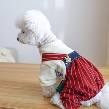 1PC Pet Apparel Dog Пролет и есен Виненочервени раирани панталони с четири крака Заешки панталони с презрамки с висока талия за малки и средни кучета