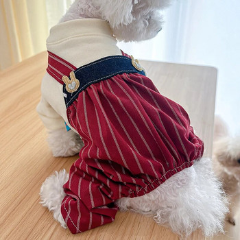 1PC Pet Apparel Dog Пролет и есен Виненочервени раирани панталони с четири крака Заешки панталони с презрамки с висока талия за малки и средни кучета