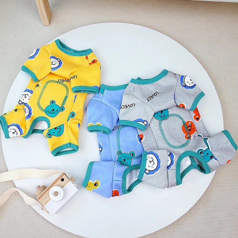 Πιτζάμες φόρμες για σκύλους με μοτίβο κινουμένων σχεδίων Φθινοπωρινά και χειμερινά ρούχα για σκύλους με τυλιγμένο κοιλιακό κουτάβι γάτα πιτζάμες φόρμες για μικρά σκυλιά Τσιουάουα