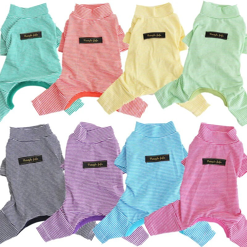 Rudens ir žiemos dryžuota spauda medvilnė plona aštuonių spalvų Keturių kojų šunys pižamos naminių gyvūnėlių drabužiai šunų drabužiai pižamos kamai