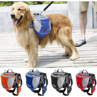 Pet Outdoor Backpack Large Dog Reflective Adjustable Saddle Bag Harness Carrier for Traveling Hiking Camping Safety