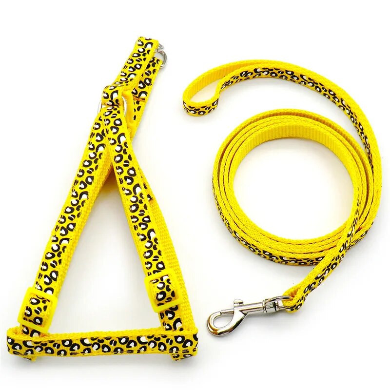 Kutyahám és póráz divatos leopárd mellkasi heveder nyakörv a cicasétáltatáshoz A kutyakiegészítők Chihuahua mellény Anti-lost