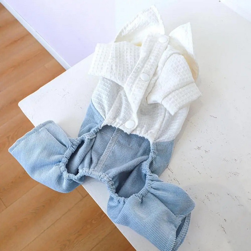 Négylábú kutyakombinát, lehajtható nyakörv, kiskutya body, dekoratív patchwork kávé kenyér minta Macskák kutyák overálok kisállatruhák