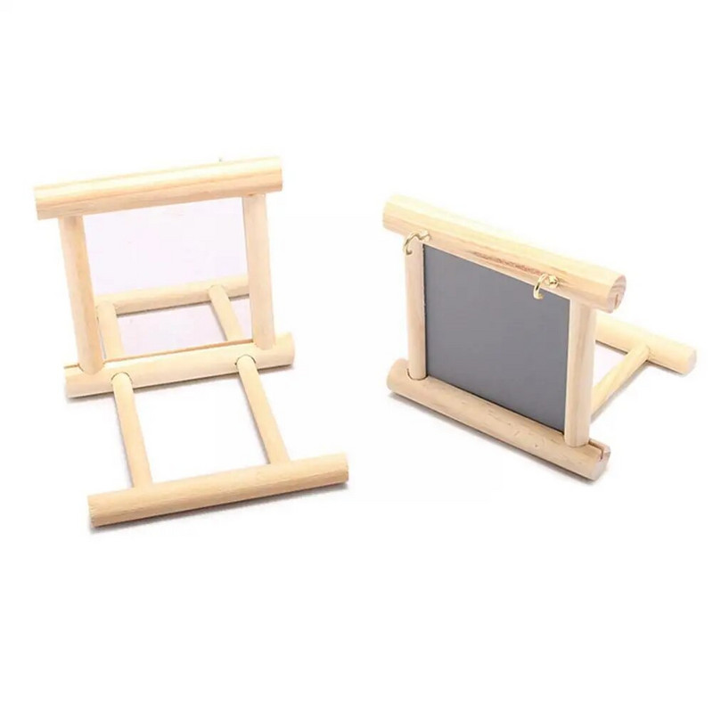 Medinis paukščių veidrodis su ešerių stovu Paukščių žaislas Stovas paukščių žaislas, skirtas papūgoms papūgoms.