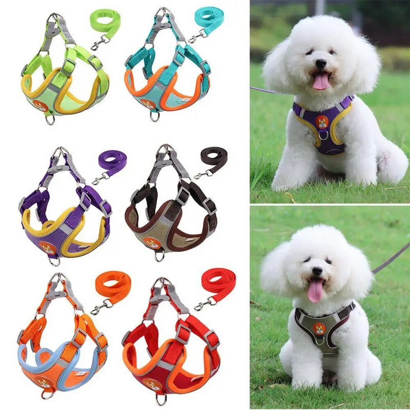 Állítható kutyahám és póráz szett Fényvisszaverő kölyökkutya ajándék macskahám mellény kis kutya kültéri kiképző pórázok húzás nélkül