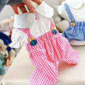 Saldūs šunų drabužiai Pavasaris Vasara Rožinė Mėlyna PJS Šunų kombinezonas Plaid kelnaitės Baltos spalvos marškinėliai Naminių gyvūnėlių kombinezonai Pižama mažiems šunims Taksas