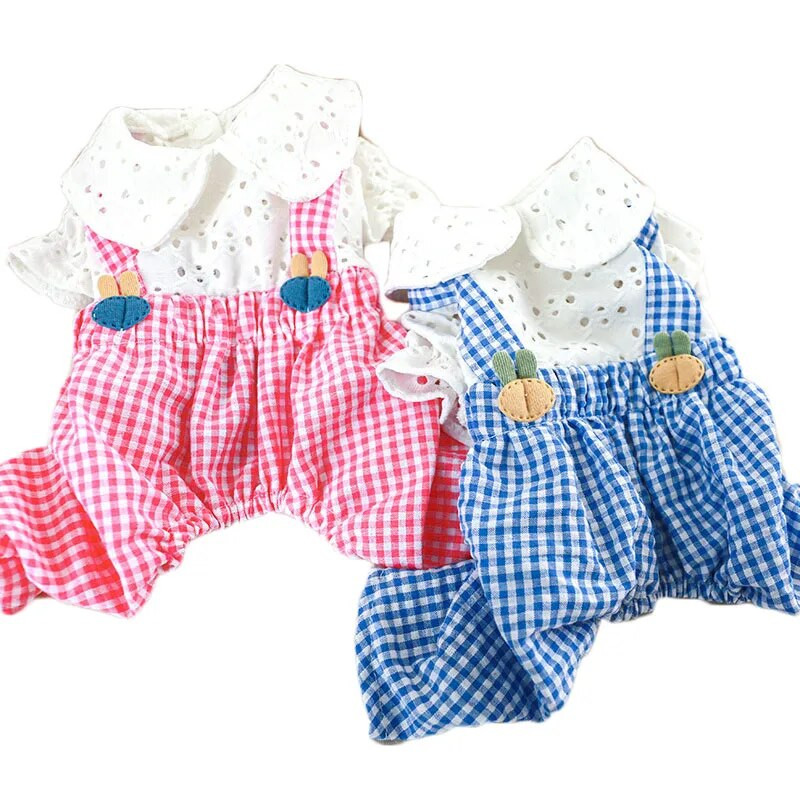 Saldūs šunų drabužiai Pavasaris Vasara Rožinė Mėlyna PJS Šunų kombinezonas Plaid kelnaitės Baltos spalvos marškinėliai Naminių gyvūnėlių kombinezonai Pižama mažiems šunims Taksas