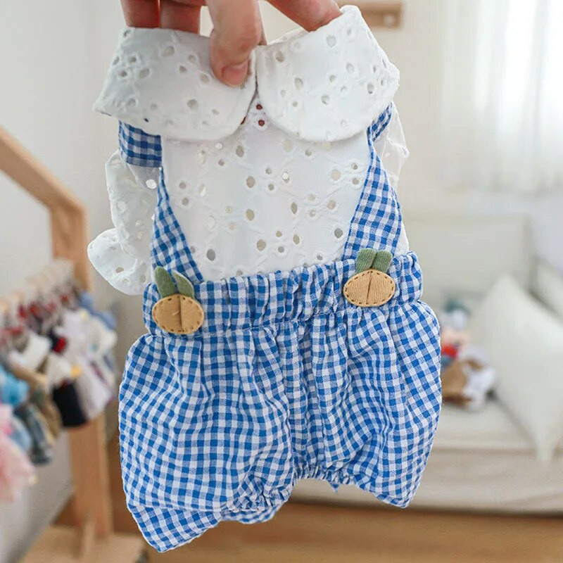 Saldūs šunų drabužiai Pavasaris Vasara Rožinė Mėlyna PJS Šunų kombinezonas Plaid kelnaitės Baltos spalvos marškinėliai Naminių gyvūnėlių kombinezonai Pižama mažiems šunims Taksas