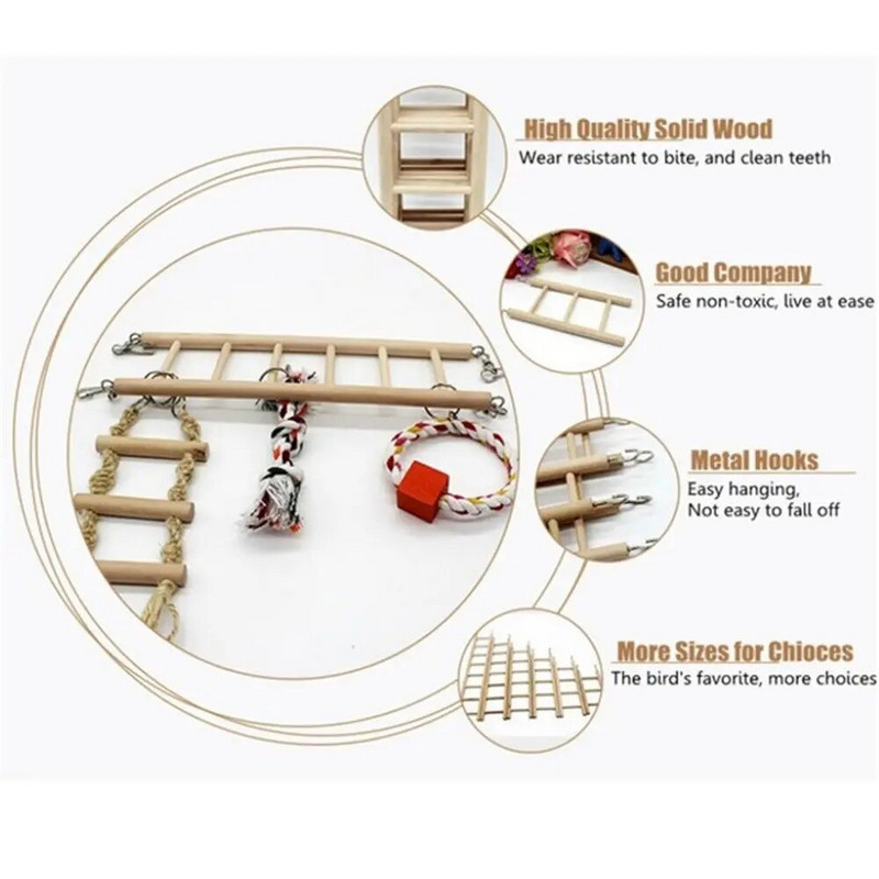 „Pasidaryk pats“ rankų darbo medinis pakabinamas dekoras Laipiojimo kopėčios Papūgos žaislai Paukščių reikmenys Žiurkėnų žaislas