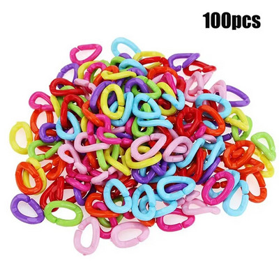 100 vnt. plastikinės grandinės jungtys paukščių mišinių spalvų vaivorykštė, pasidaryk pats, C-Clips grandinės, kabliukai, sūpynės, laipiojimo narvelyje žaislai, skirti žiurkės papūgos paukščiui