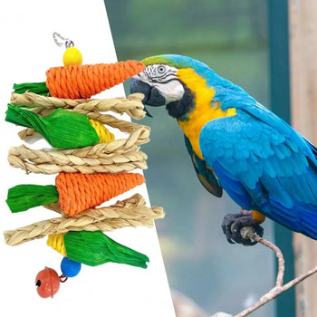 Полезна играчка за папагал Лесна инсталация Играчка за дъвчене на папагал със звънче, смилане на зъби с форма на царевица Птица Папагал Висяща играчка за дъвчене