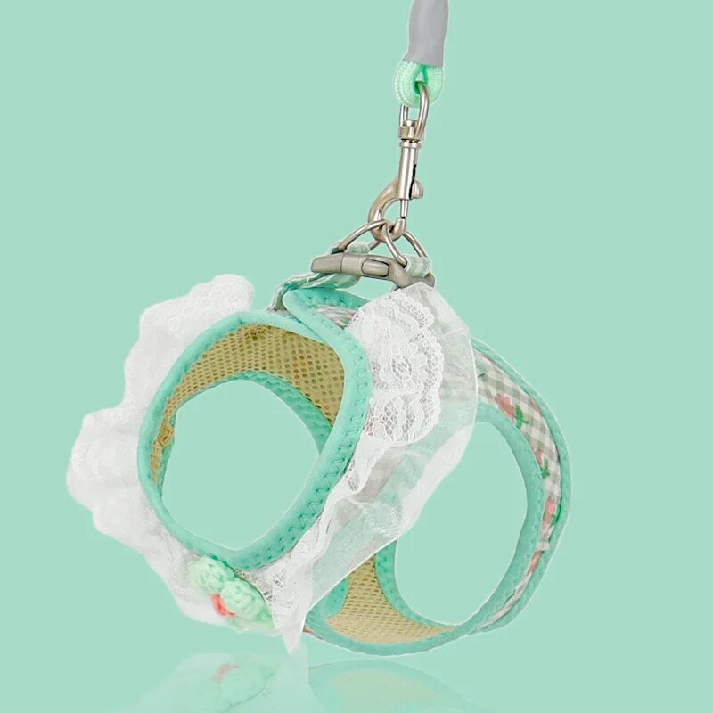 Liemenės naminių gyvūnėlių pakinktai spausdinti gėlėmis nėriniai šunų katės lauko vaikščiojimo reikmenys krūtinės dirželio sekimo pavadėlis mažam ir vidutiniam šuniukui