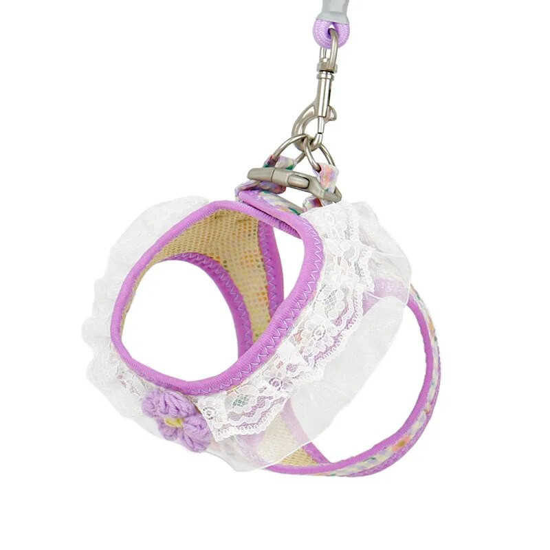 Liemenės naminių gyvūnėlių pakinktai spausdinti gėlėmis nėriniai šunų katės lauko vaikščiojimo reikmenys krūtinės dirželio sekimo pavadėlis mažam ir vidutiniam šuniukui