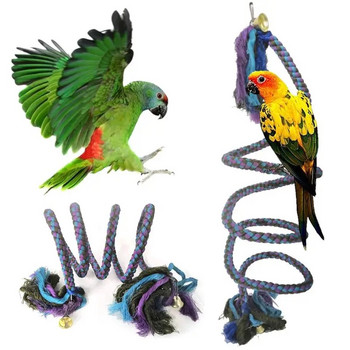Purple Blue Bird Swing Висящи папагалски спираловидни играчки с въже със звънчета Дъвчеща връв Играчки за люлка на папагал