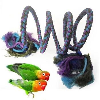 Μωβ μπλε κούνια πουλιού Κρεμαστά παιχνίδια παπαγάλου σπειροειδούς σχοινιού με καμπάνες που μασούν κορδόνια παπαγάλοι κούνιες