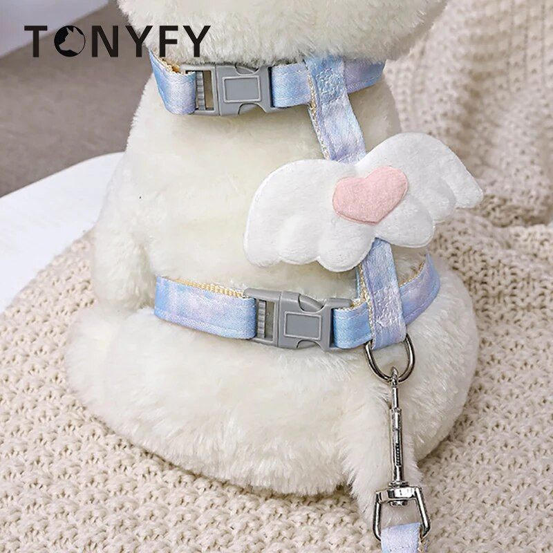 I-alakú aranyos szárnyas kutya hám nyomkövető póráz szett színátmenetes színű macskajárási kellékek kültéri kitörésmentes gyorskioldás