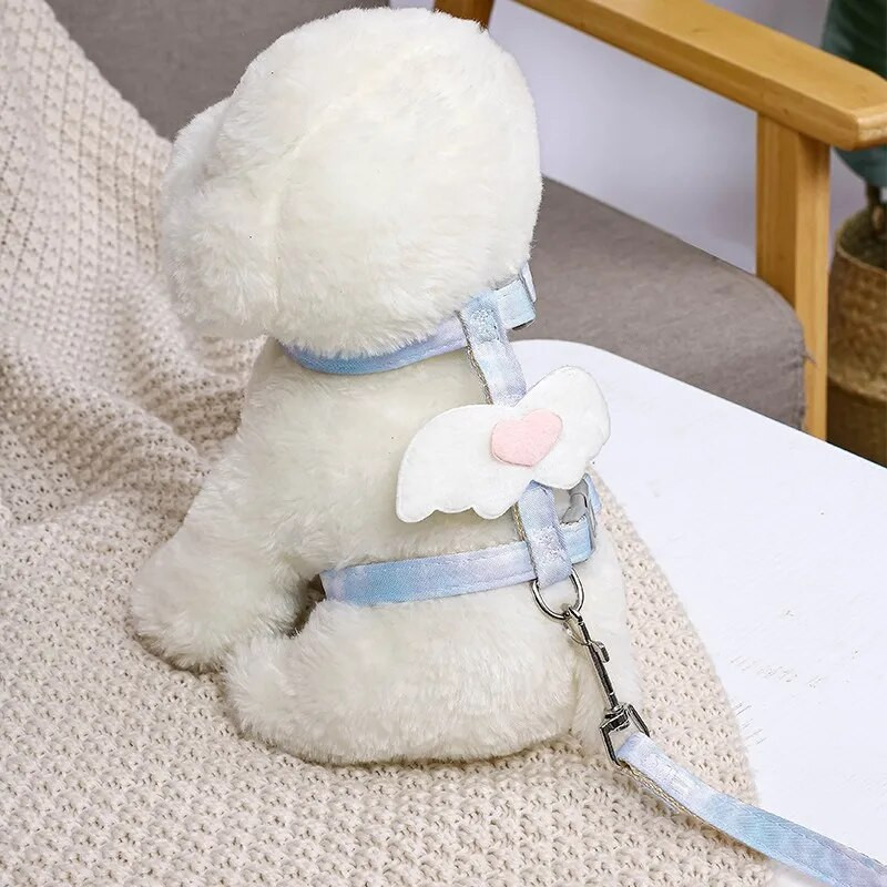 I-alakú aranyos szárnyas kutya hám nyomkövető póráz szett színátmenetes színű macskajárási kellékek kültéri kitörésmentes gyorskioldás