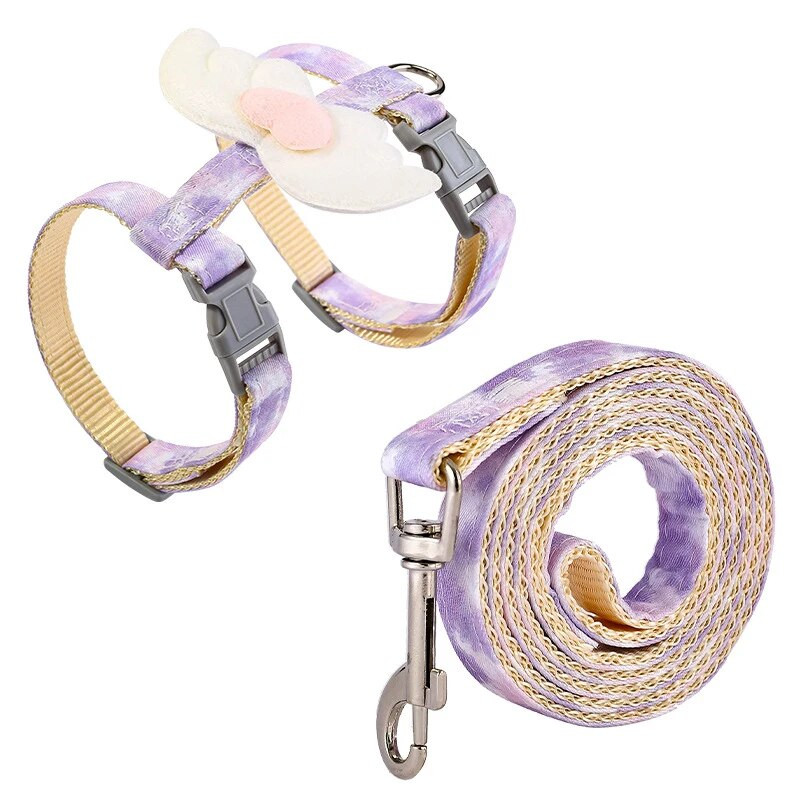 I-alakú aranyos szárnyas kutya hám nyomkövető póráz szett színátmenetes színű macskajárási kellékek kültéri kitörésmentes gyorskioldás