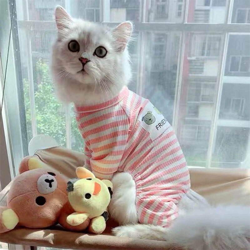 Stripe Dog Cat Pižamos Drabužiai Medvilniniai Kombinezonai Mažiems Šunims Čihuahua Mopsas Maltos Jorkšyro šuniuko Kombinezonas Talismanas Kostiumas