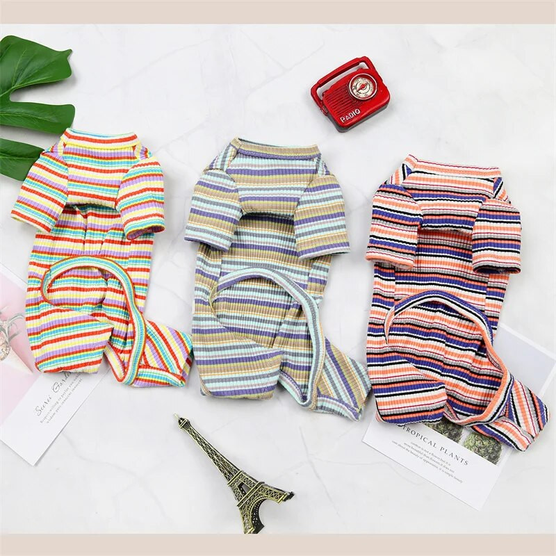 Stripe Dog Cat Pižamos Drabužiai Medvilniniai Kombinezonai Mažiems Šunims Čihuahua Mopsas Maltos Jorkšyro šuniuko Kombinezonas Talismanas Kostiumas