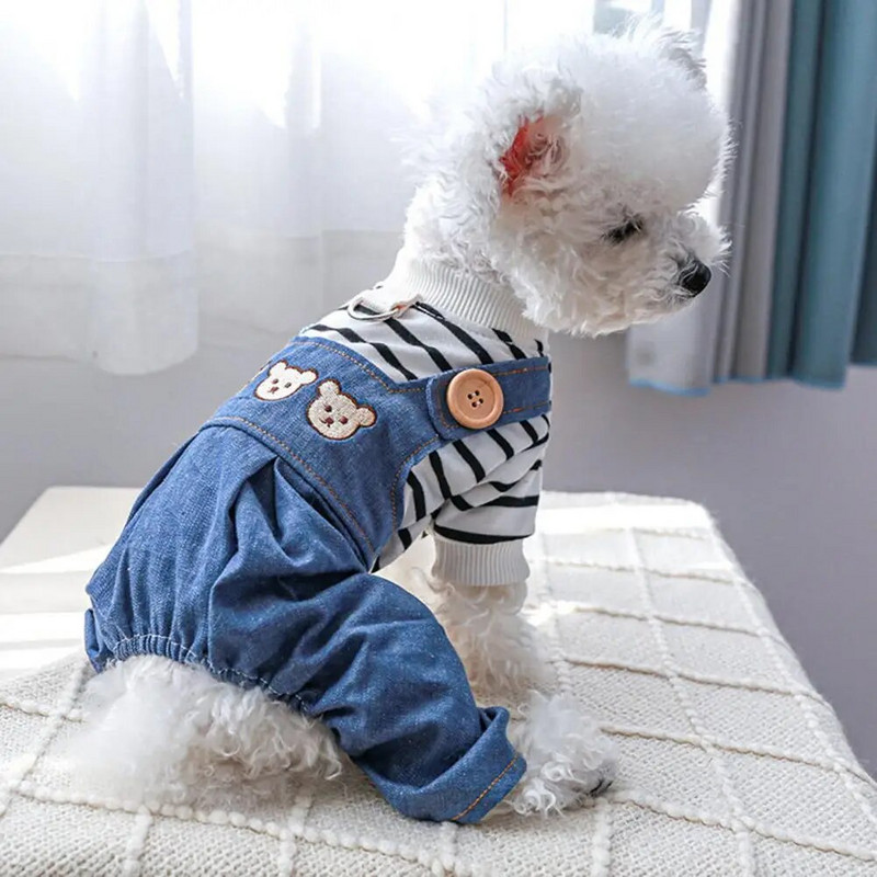 Lemmikloomade bodi, nööbiga suletav Mugav riietus Multikas karu muster Lemmiklooma kassi koerte teksariidest kombinesoonid lemmikloomade kombinesoon igapäevane kandmine