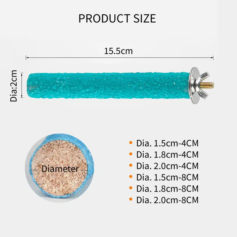 4CM/8CM natúr fából készült kisállat papagáj madár karmos csőr köszörűs ülőrudak állvány, karmos köszörűpálcás ketrec tartozékok