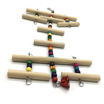 Папагал Висящи играчки за дъвчене Цветни кръгли дървени мъниста Аксесоари за клетка за птици със звънец за малък среден папагал