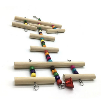Папагал Висящи играчки за дъвчене Цветни кръгли дървени мъниста Аксесоари за клетка за птици със звънец за малък среден папагал