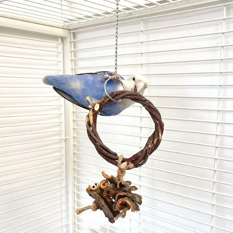 Kisállat madarak játékok Papagáj hinta gyűrűk harapós lógó játék Madárketrec Kiegészítők Dekorációk Természetes fa gyűrűk Madarak kellékek