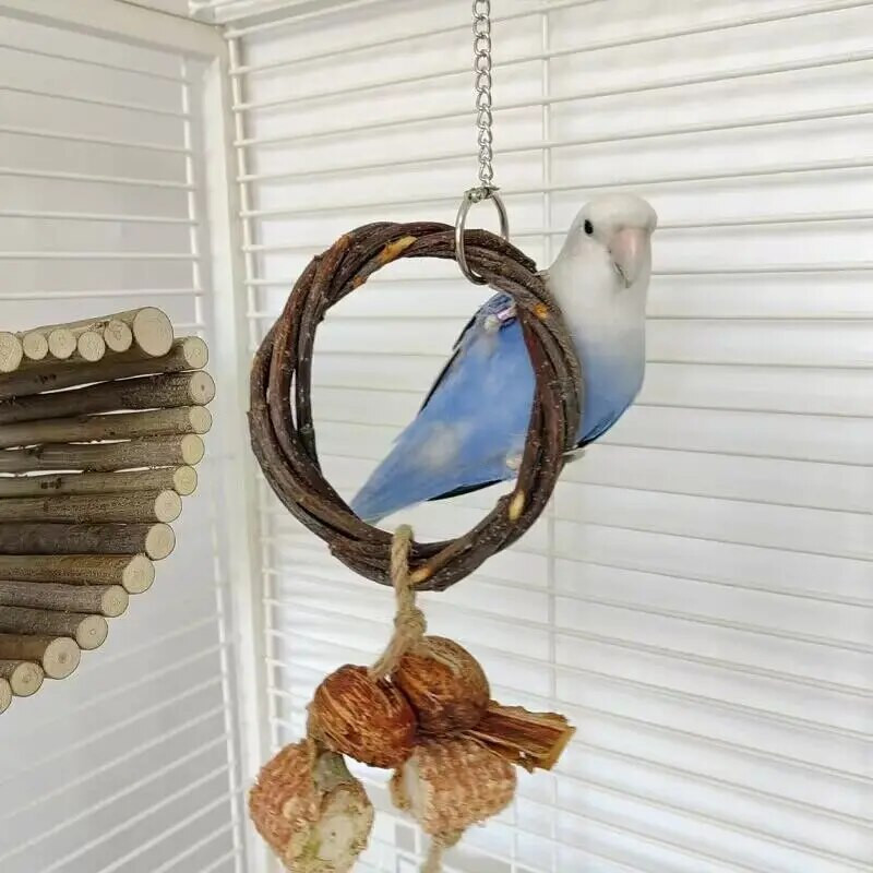 Kisállat madarak játékok Papagáj hinta gyűrűk harapós lógó játék Madárketrec Kiegészítők Dekorációk Természetes fa gyűrűk Madarak kellékek