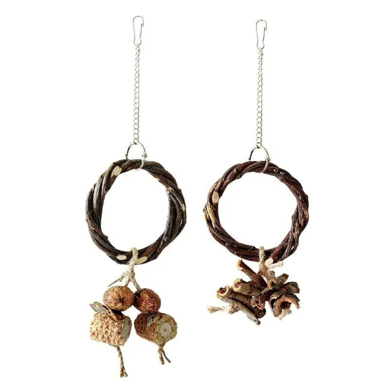 Kisállat madarak játékok Papagáj hinta gyűrűk harapós lógó játék Madárketrec Kiegészítők Dekorációk Természetes fa gyűrűk Madarak kellékek