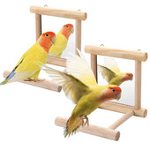 Paukščių veidrodis su mediniu ešeriu interaktyviu kabančiu žaislu, skirtas papūgos papūgos papūgos papūgėlės Cocker Conure Finch papūgos paukščių reikmenims