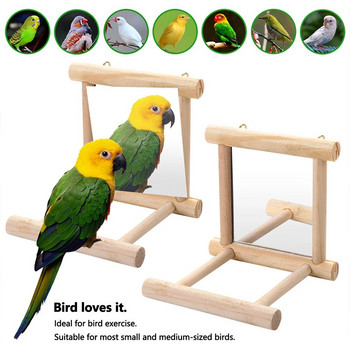 Πουλί καθρέφτης με ξύλινη πέρκα Διαδραστικό παιχνίδι για κρεμαστό παιχνίδι για Parrot Budgie Parakeet Cocker Conure Finch Budgie Bird Supplies